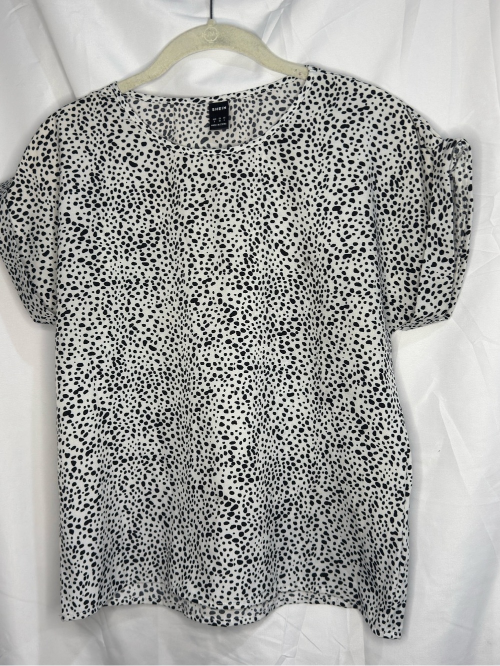 SHEIN Black & White Speckle Short Sleeve Blouse